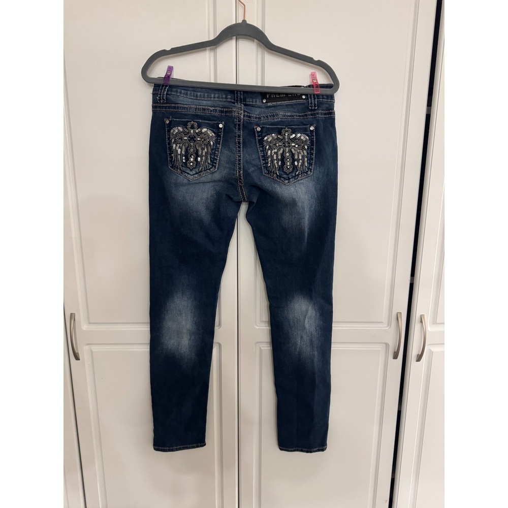 Rue 21 Premiere Women's Embroidered Blue Denim Skinny Jeans Size 7/8